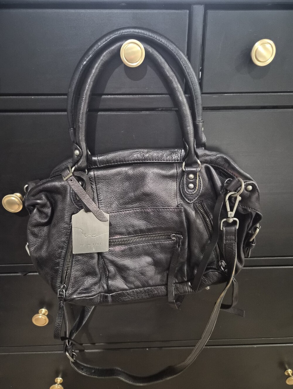 Free People, We The Free Baby Emerson Tote Bag, Black Leather, NWT